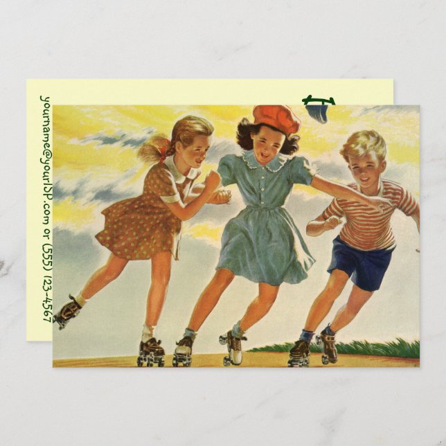 Invitación Patinaje sobre patinaje artístico, fiesta de cumpl (Anverso / Reverso)