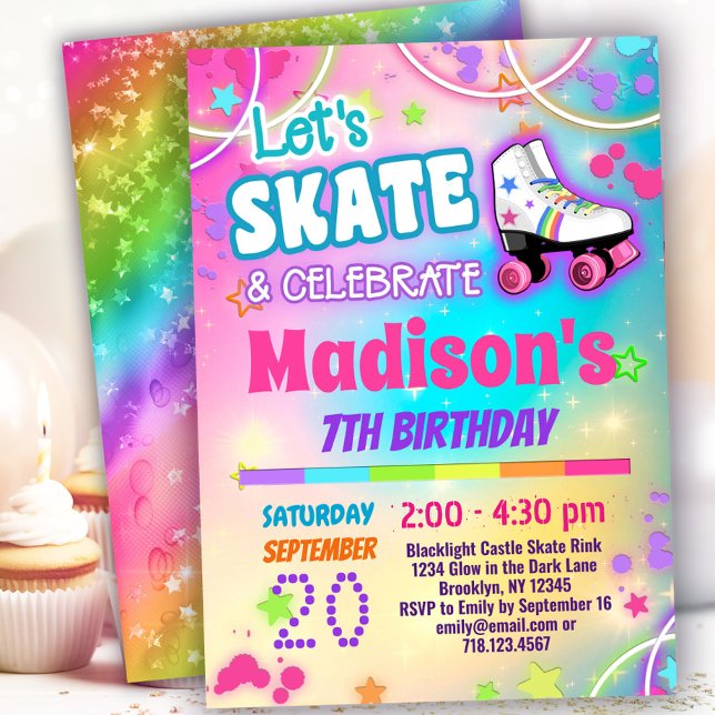 Invitación Patinaje sobre ruedas Rainbow Skler chicas (Subido por el creador)