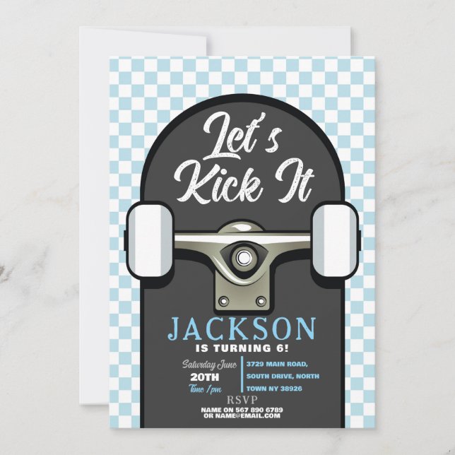 Invitación Patinemos el patinaje en patineta de cumpleaños ni (Anverso)