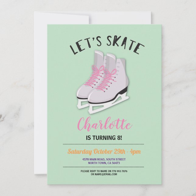 Invitación Patinemos fiesta de cumpleaños Hielo-Patinadora de (Anverso)