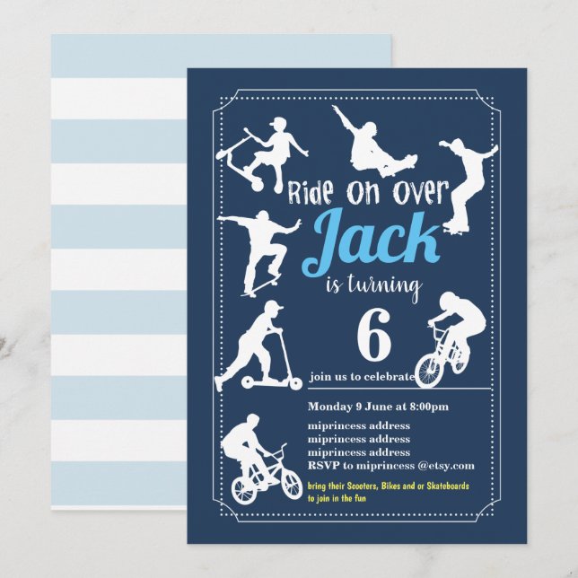 Invitación Patines, bicicletas y patinetas (Anverso / Reverso)