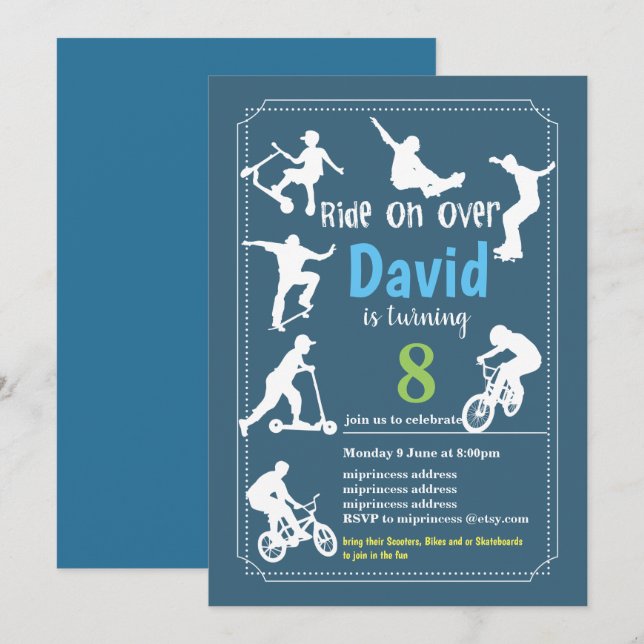 Invitación Patines, bicicletas y patinetas (Anverso / Reverso)