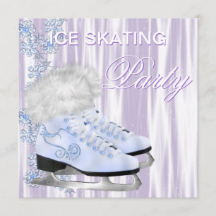 Invitación Patines Copos de Nieve Lavanda Blanco Fiesta de Pa