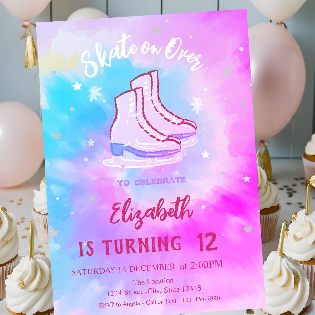 Invitación Patines de hielo Copos de nieve Tie Dye Cumpleaños (Subido por el creador)