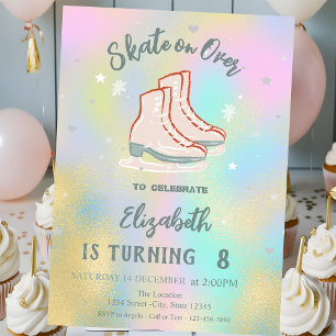 Invitación Patines de hielo Cumpleaños holográfico colorido