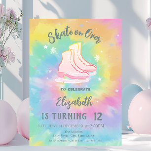 Invitación Patines de hielo Cumpleaños Tie Dye Colorido