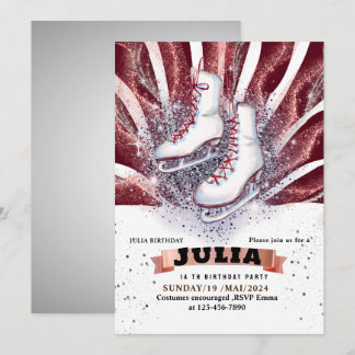 Invitación patines de hielo patinaje plata brillante marrón r