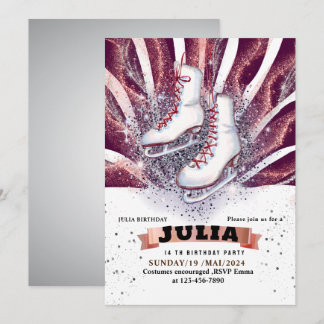 Invitación patines de hielo patinaje plateado brillante viole