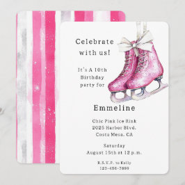 Invitación Patines de hielo rosados de cumpleaños
