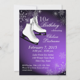 Invitación Patines de hielo y copos de nieve Cumpleaños Púrpu