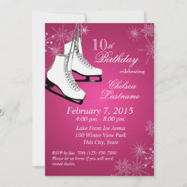 Invitación Patines de hielo y copos de nieve Cumpleaños Rosa