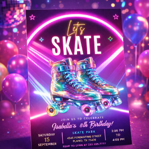 Invitación Patines de Neón Cumpleaños