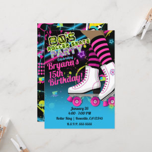Invitación Patines de patinaje sobre ruedas retro de los 80 F