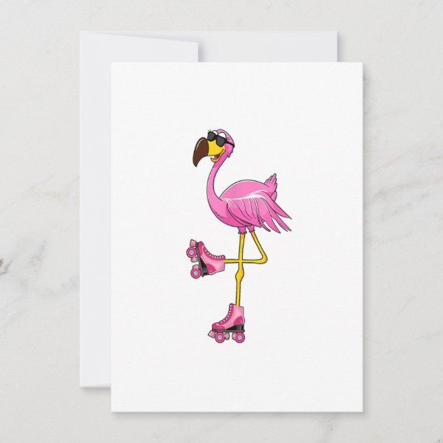 Invitación Patines Flamingo Roller Skates - Funny Flamingo Lo (Anverso)
