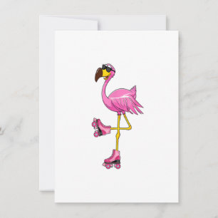 Invitación Patines Flamingo Roller Skates - Funny Flamingo Lo