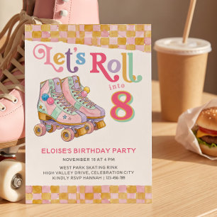 Invitación Patines Retro de Cumpleaños de Cualquier Edad Vamo