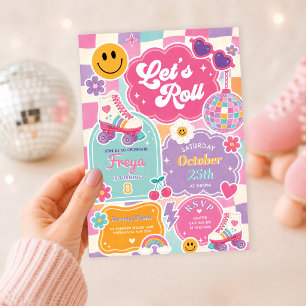 Invitación Patines Retro de Rodillos Cumpleaños de Niña Arcoí