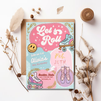 Invitación Patines Retro Pastel Let's Roll Patines de Ballet
