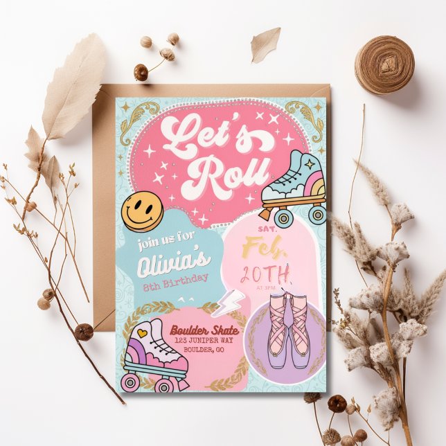 Invitación Patines Retro Pastel Let's Roll Patines de Ballet  (Subido por el creador)