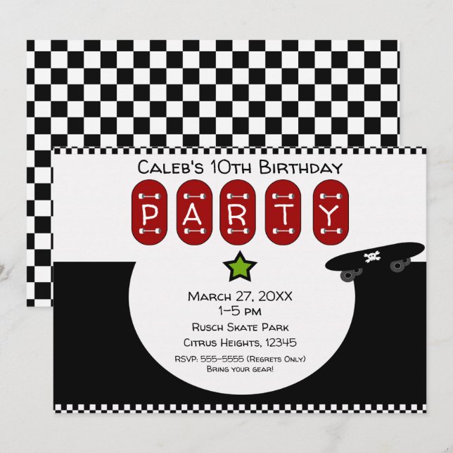 Invitación Patineta de esquí Media Pipe Skateboard Fiesta de  (Anverso / Reverso)