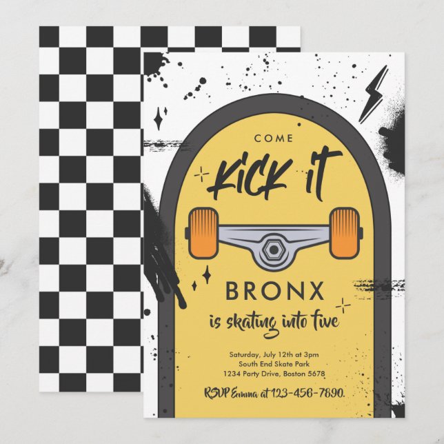 Invitación Patineta De Patinaje De Patinaje De Patinaje Urban (Anverso / Reverso)