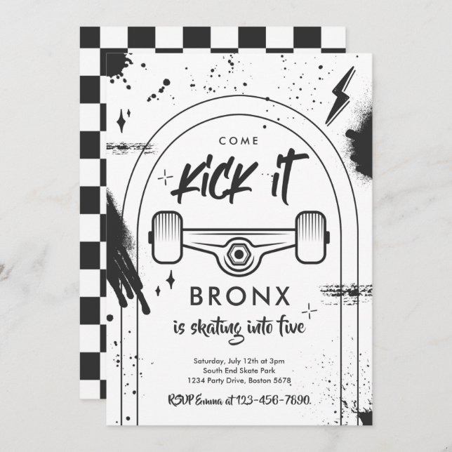 Invitación Patineta De Patinaje De Patinaje De Patinaje Urban (Anverso / Reverso)