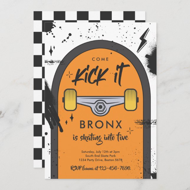 Invitación Patineta De Patinaje De Patinaje De Patinaje Urban (Anverso / Reverso)