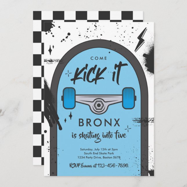 Invitación Patineta De Patinaje De Patinaje De Patinaje Urban (Anverso / Reverso)