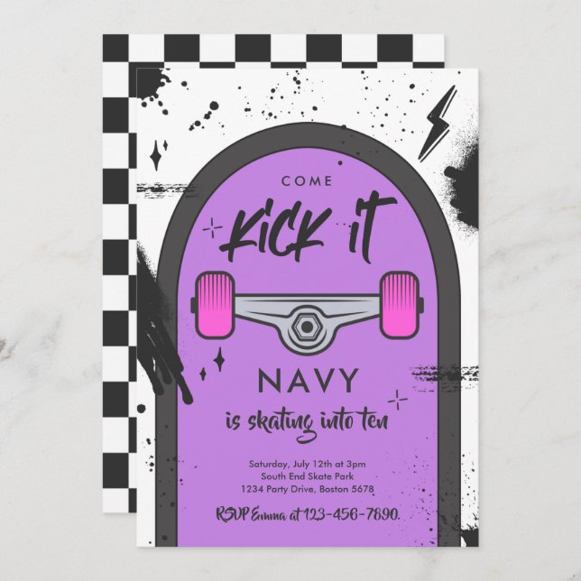 Invitación Patineta De Patinaje De Patinaje De Patinaje Urban (Anverso / Reverso)