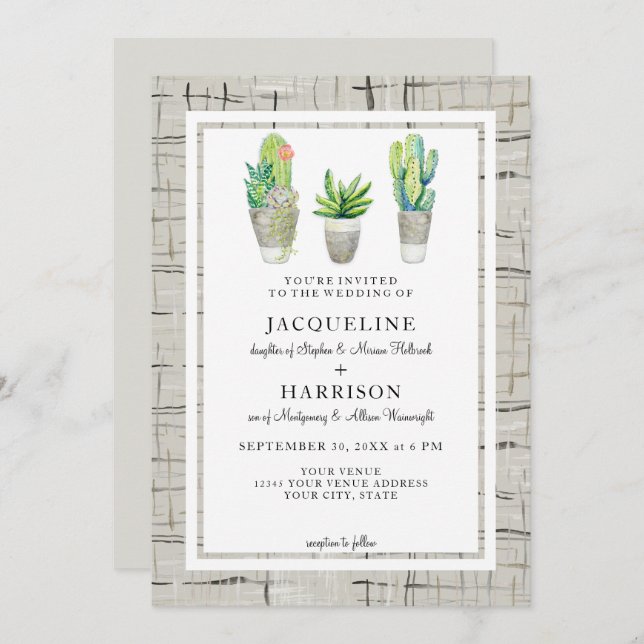 Invitación Patio de Cactus al estilo de una hacienda en Boda  (Anverso / Reverso)