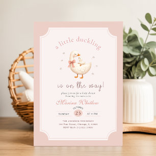 Invitación Patito en Camino Baby Shower Lazo Rosa