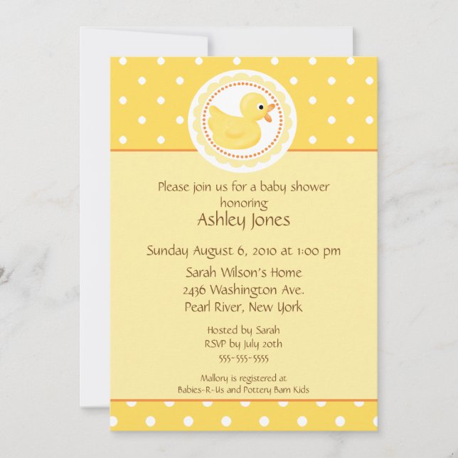 Invitación Pato amarillo Baby Shower (Anverso)