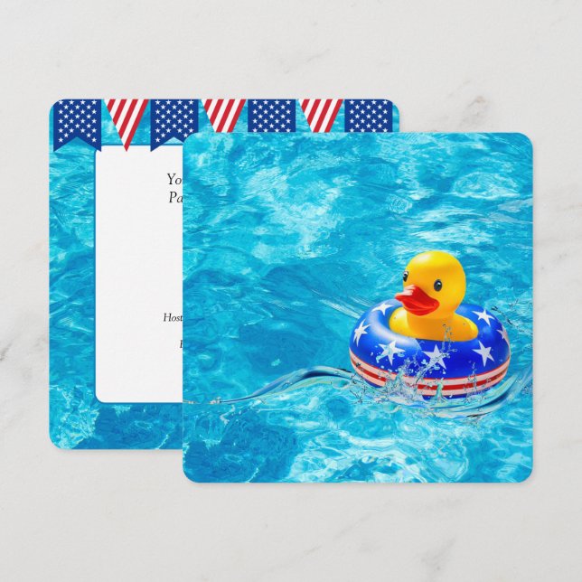 Invitación Pato amarillo para Fiesta patriótico de piscina (Anverso / Reverso)
