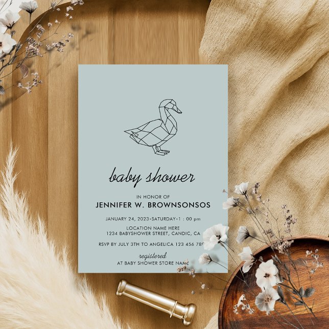 Invitación Pato Animal Línea Simple Gris Verde (Subido por el creador)