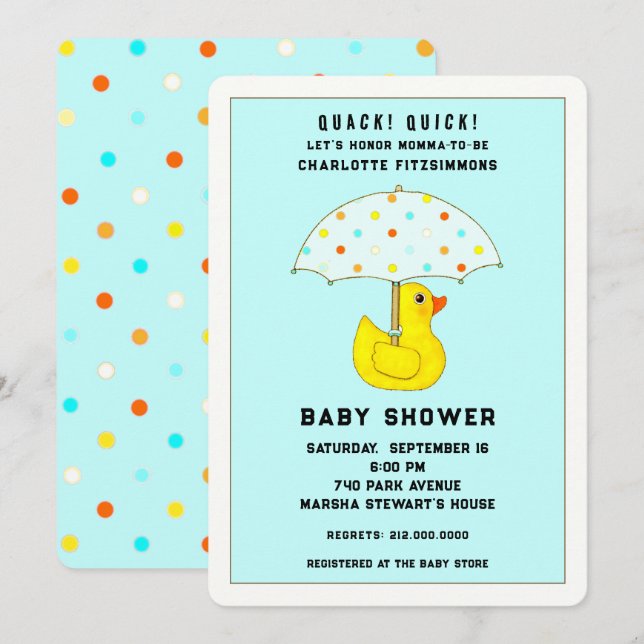 Invitación Pato Baby Shower Con Paraguas (Anverso / Reverso)