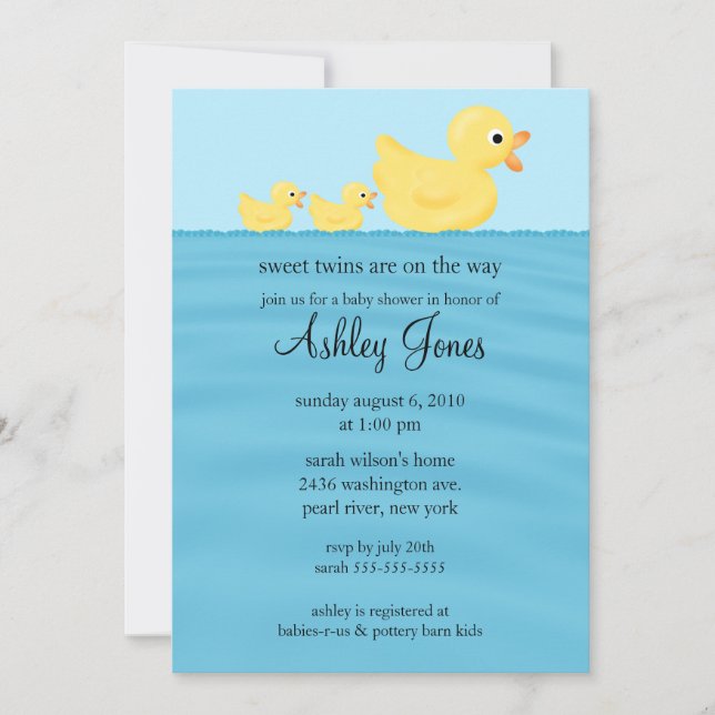 Invitación Pato Baby Shower de los gemelos (Anverso)