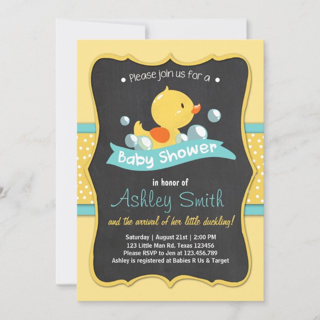 Invitación Pato Baby Shower invitar pato de caucho (Anverso)