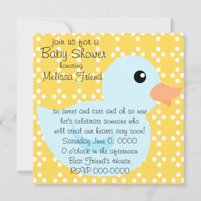 Invitación Pato bebido en azul (Anverso)