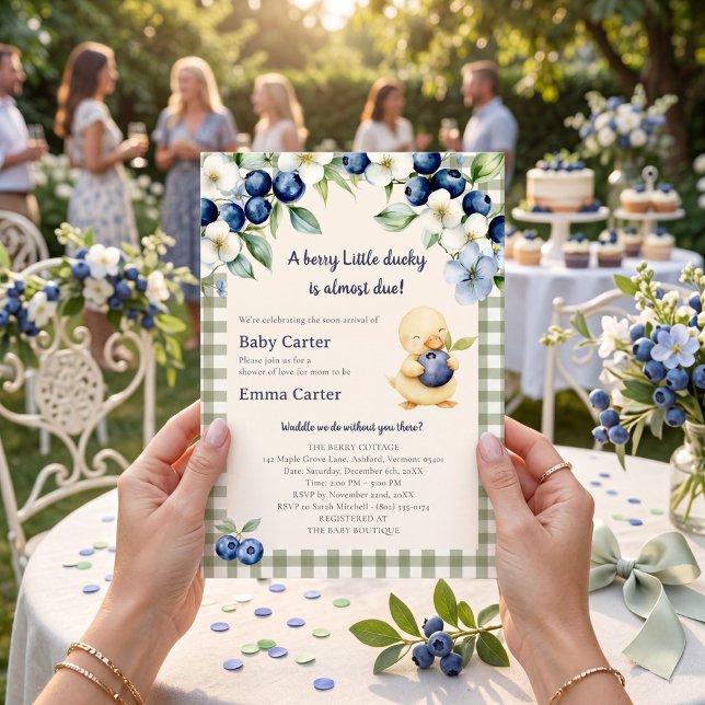 Invitación Pato de arándano dulce / gingham verde (Subido por el creador)