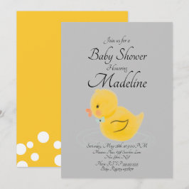 Invitación Pato de goma acuarelado gris Shower de bebé