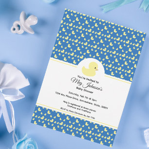 Invitación Pato de Goma Adorable Moderno Azul para Baby Showe