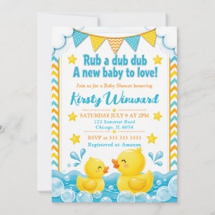 Invitación Pato de goma amarillo y azul para baby shower