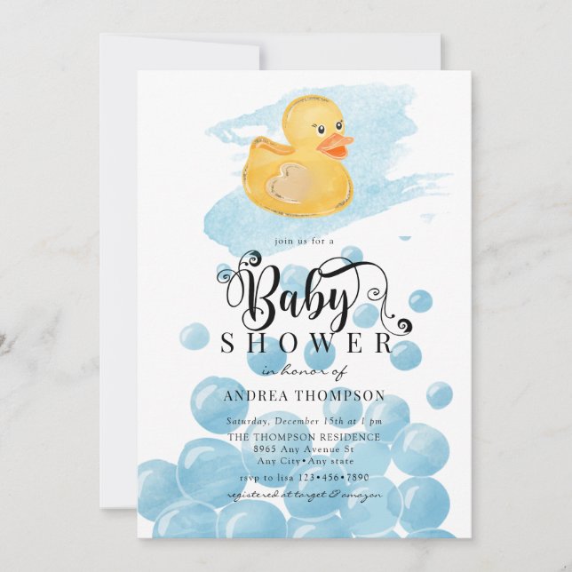 Invitación Pato de goma | Baby Shower azul (Anverso)