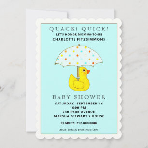 Invitación Pato de goma con paraguas para fiesta de bebé