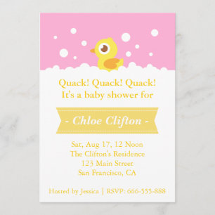 Invitación Pato de goma lindo con burbujas para fiesta de bab