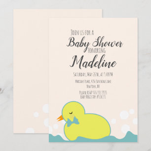 Invitación Pato de goma moderno amarillo cálido para baby sho