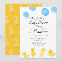 Invitación Pato de goma pintado con acuarela para baby shower