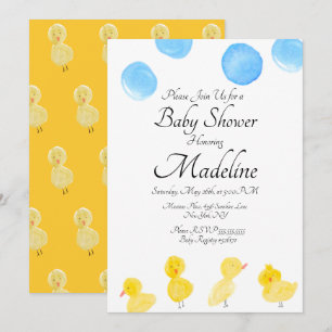 Invitación Pato de goma pintado con acuarela para baby shower