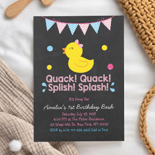 Invitación Pato de goma rosa cumpleaños niña 1
