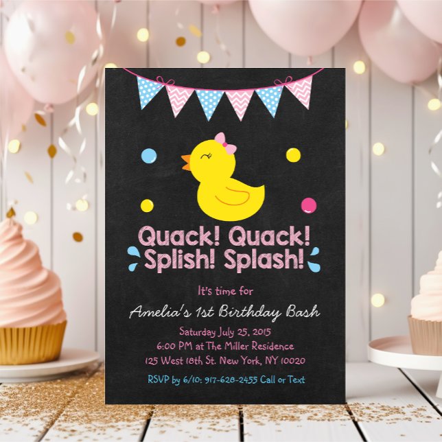 Invitación Pato de goma rosada 1er cumpleaños (Subido por el creador)